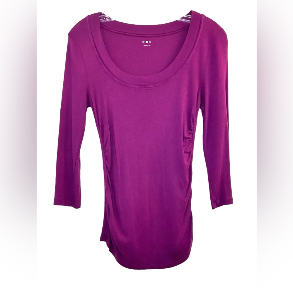 NORDSTROM THREE DOTS Ruched 3/4 Sleeve Slim Fit Top In Raspberry S/M ✨LIKE NEW✨